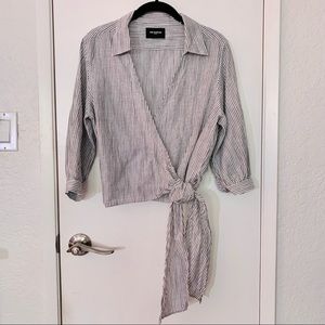 The Kooples Grey Stripe Wrap Blouse sz 2